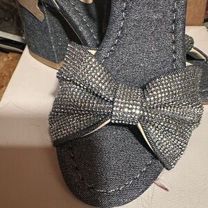 Jessica Simpson Denim and Rhinestone Wedge Sandals